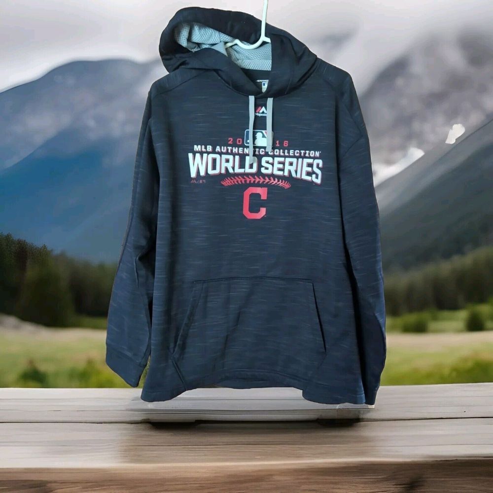 Cleveland Indians Hoodie Sweatshirt 2016 World Series‎ LG  Majestic Thermabase